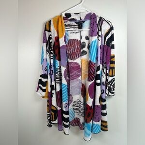 Ali Miles Open Front Cardigan Jacket Abstract Artsy Boho Colorful Print Sz small